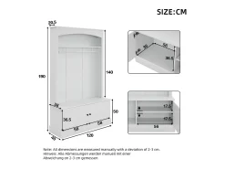 Perchero blanco con almacenamiento y estantes ajustables – Mueble de entrada compacto
