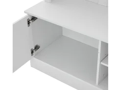 Perchero blanco con almacenamiento y estantes ajustables – Mueble de entrada compacto