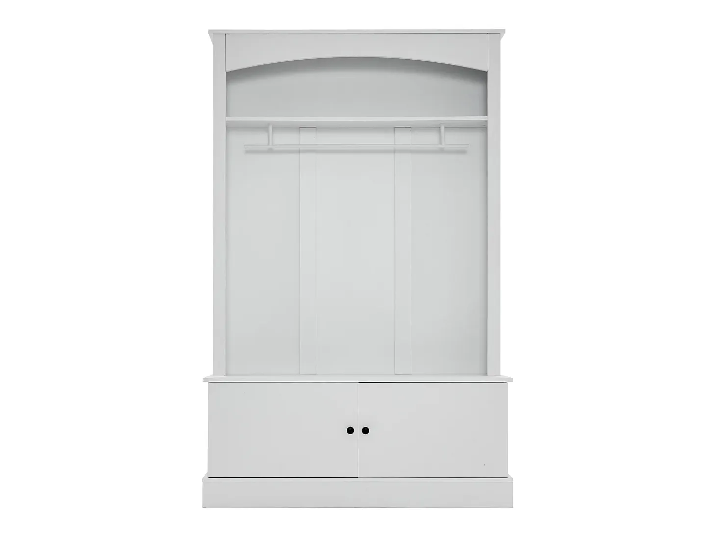 Perchero blanco con almacenamiento y estantes ajustables – Mueble de entrada compacto