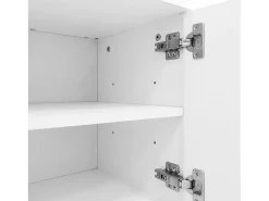 Perchero blanco con banco para zapatos - Puertas onduladas, ganchos dorados y estantes ajustables - Muebles modernos para recibidor