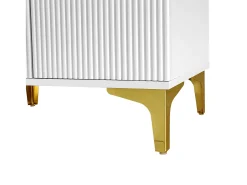 Perchero blanco con banco para zapatos - Puertas onduladas, ganchos dorados y estantes ajustables - Muebles modernos para recibidor