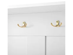Perchero blanco con banco zapatero, 6 ganchos y espacio de almacenamiento - Mueble de entrada compacto
