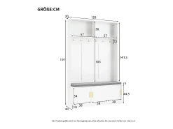 Perchero blanco con banco zapatero, 6 ganchos y espacio de almacenamiento - Mueble de entrada compacto