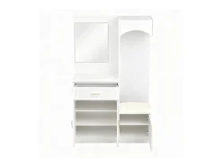 Perchero blanco con espejo, zapatero y banco - Mueble de recibidor 110x33x185,5 cm