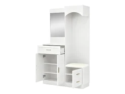 Perchero blanco con espejo, zapatero y banco - Mueble de recibidor 110x33x185,5 cm