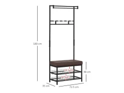 Perchero con banco, zapatero, metal, negro (72,5x35x180 cm)