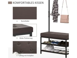 Perchero con banco, zapatero, metal, negro (72,5x35x180 cm)