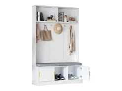 Perchero con banco zapatero, 6 ganchos triples, diseño moderno, aglomerado, blanco (120x40x191 cm)