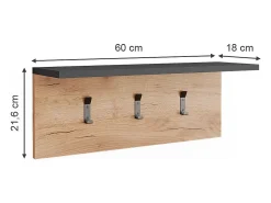 Perchero con estante para sombreros antracita/roble dorado 60x18x21.6 orlando