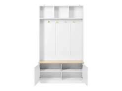 Perchero de entrada blanco con banco, 4 ganchos y 2 puertas 105×40×180 cm