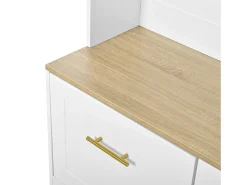 Perchero de entrada blanco con banco, 4 ganchos y 2 puertas 105×40×180 cm