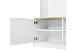 Perchero de entrada blanco con banco, 4 ganchos y 2 puertas 105×40×180 cm