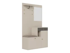 Perchero de entrada con banco para zapatos y espejo, espacio de almacenamiento - Beige Gris