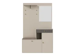 Perchero de entrada con banco para zapatos y espejo, espacio de almacenamiento - Beige Gris