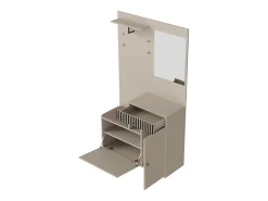 Perchero de entrada con banco para zapatos y espejo, espacio de almacenamiento - Beige Gris