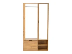 Perchero de madera con barra para colgar, espejo y estante de almacenamiento – Para recibidor y salón