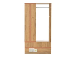 Perchero de madera con barra para colgar, espejo y estante de almacenamiento – Para recibidor y salón