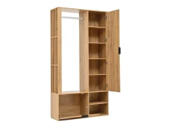 Perchero de madera con barra para colgar, espejo y estante de almacenamiento – Para recibidor y salón