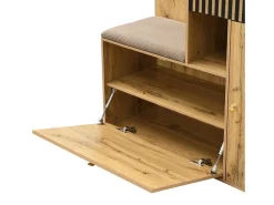 Perchero de madera con espejo - Armario 1 cajón y 2 puertas - con cojines y ganchos