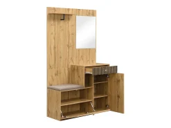 Perchero de madera con espejo - Armario 1 cajón y 2 puertas - con cojines y ganchos