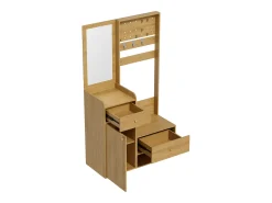 Perchero de madera con espejo - Armario de 2 cajones y 1 puerta - Espacio abierto y ganchos