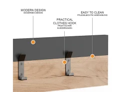Perchero de pared antracita/roble dorado 60x1.6x15 orlando