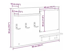 Perchero de pared con estante Sonoma, gris, 90 x 10 x 50 cm