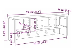Perchero de pared con estante Sonoma, gris, 75 x 16 x 26 cm