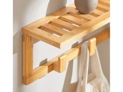 Perchero de Pared con Ganchos bambú,Estante de Pared, con 6 Ganchos y 1 Estante,L 90cm FHK06-N SoBuy ES