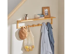 Perchero de Pared con Ganchos bambú,Estante de Pared, con 6 Ganchos y 1 Estante,L 90cm FHK06-N SoBuy ES