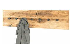 Perchero de pared de diseño en roble aceitado y metal negro 7 ganchos Lorna