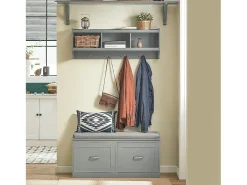 Perchero de Pared Estantería de Pared con 4 Ganchos Gris 100 x 25 x 35 cm FHK28-HG SoBuy ES