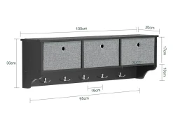 Perchero de Pared Estantería de Pared con 5 Ganchos y 3 Cajones 100 x 20 x 30 cm Negro FRG282-SCH SoBuy ES