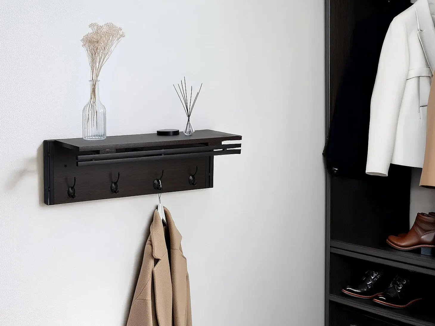 Perchero de pared MCW-A27 Estructura 3D, Aspecto roble salvaje