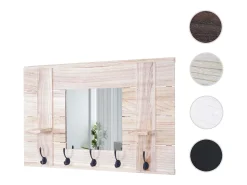 Perchero de pared MCW-C89 con espejo, Perchero de pared MCW-C89 con espejo, panel para percheros, estilo vintage desgastado, 5 ganchos, 90 x 60 cm, marrón natural
