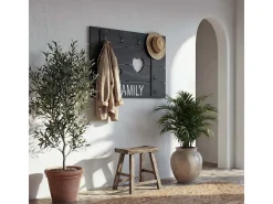 Perchero de pared MCW-C89 Family, estilo shabby chic, gris oscuro, desgastado