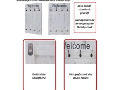 Perchero de pared MCW-C89 Welcome Shabby, gris-azul