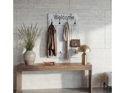 Perchero de pared MCW-C89 Welcome Shabby, blanco, desgastado
