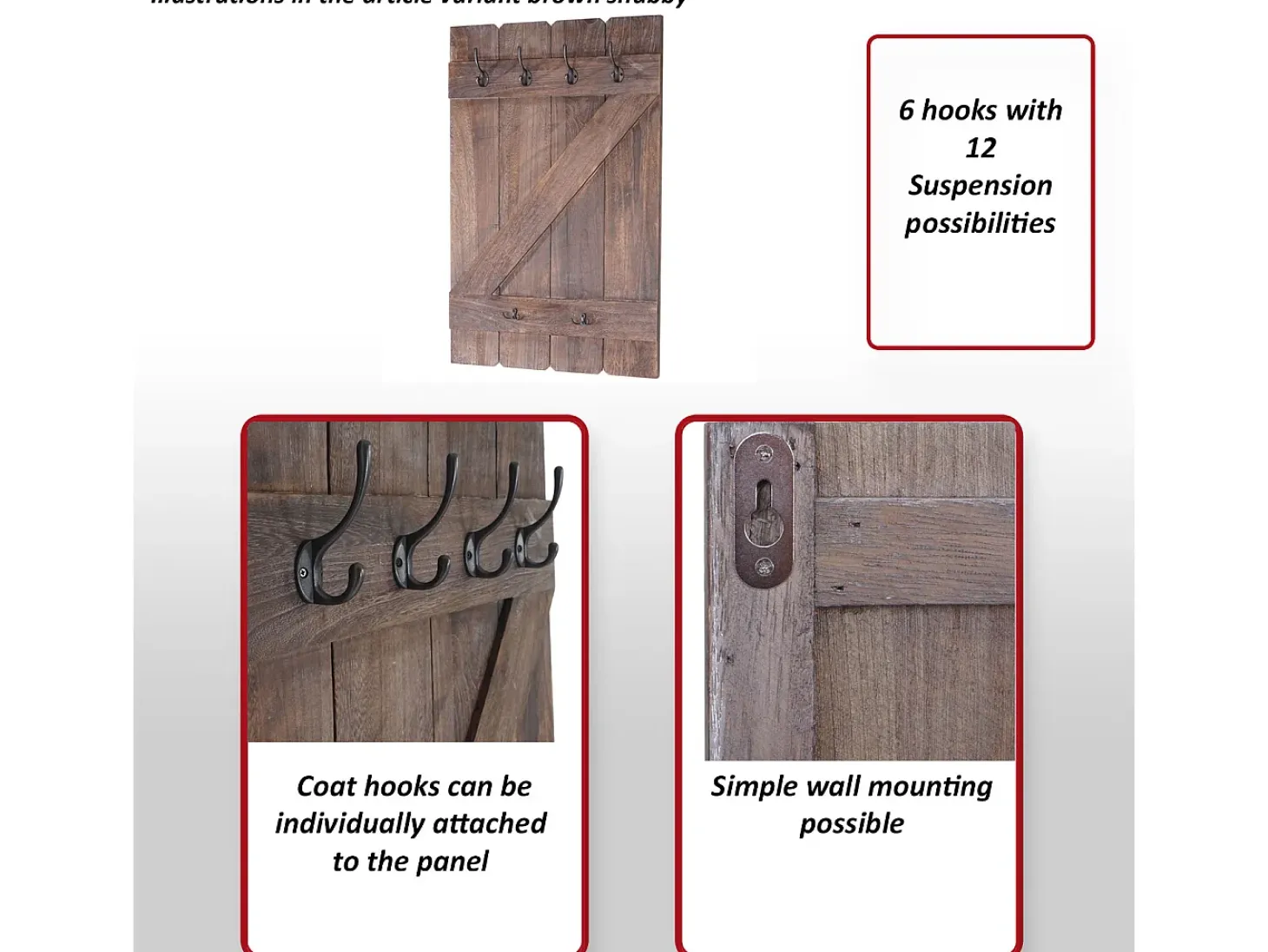 Perchero de pared MCW-D13, gris oscuro shabby