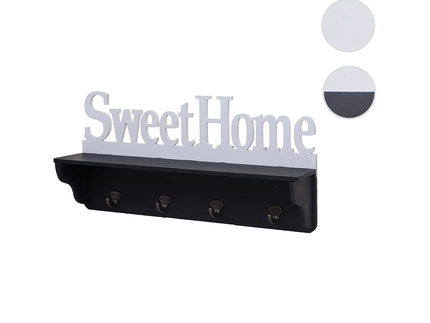 Perchero de pared MCW-D41 Sweet Home 4 ganchos, negro/blanco