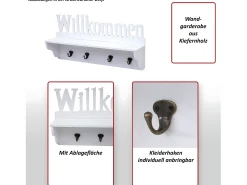 Perchero de pared MCW-D41 Welcome 4 ganchos, blanco/negro