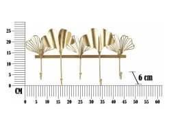 Perchero de pared metálico con 5 ganchos 26,3x49,5x6 cm Leaves