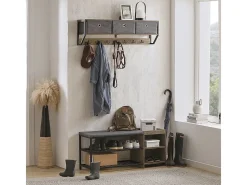 Perchero de Pared para Pasillo, Guardarropa, Estante de Pared con 3 Cestas y 7 Ganchos Dobles Estilo iIndustrial 100 x 20 x 30 cm FHK26-N SoBuy ES