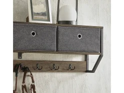 Perchero de Pared para Pasillo, Guardarropa, Estante de Pared con 3 Cestas y 7 Ganchos Dobles Estilo iIndustrial 100 x 20 x 30 cm FHK26-N SoBuy ES
