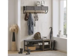 Perchero de Pared para Pasillo, Guardarropa, Estante de Pared con 3 Cestas y 7 Ganchos Dobles Estilo iIndustrial 100 x 20 x 30 cm FHK26-N SoBuy ES
