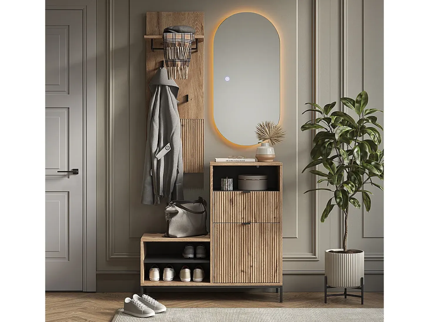 Perchero de pared roble vikingo 43x27x120 eliza