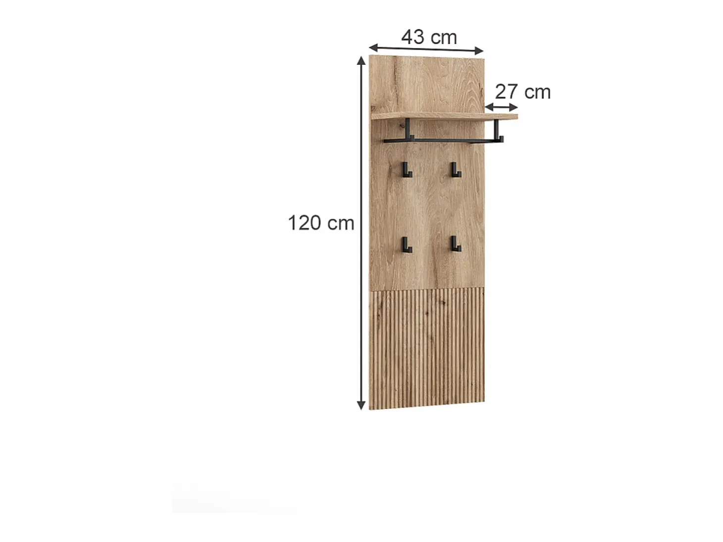 Perchero de pared roble vikingo 43x27x120 eliza