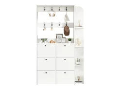 Perchero de pasillo 3 en 1 - 120 x 24 x 200 cm - con 8 ganchos + 6 zapateros - aglomerado - blanco