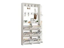 Perchero de pasillo 3 en 1 - 120 x 24 x 200 cm - con 8 ganchos + 6 zapateros - aglomerado - blanco