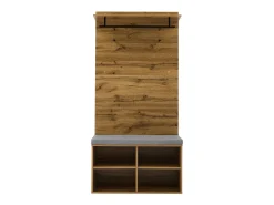 Perchero de pasillo con banco para zapatos y barra para ropa, estantes ajustables - Natural